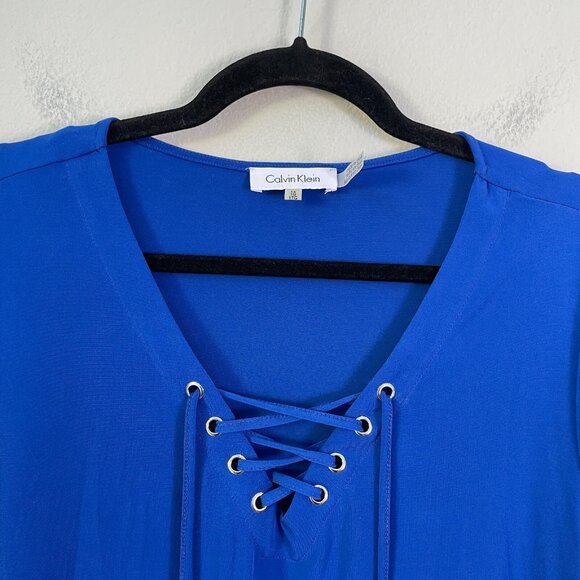 Calvin Klein Womens Plus 1X Lace Up Front Tunic Top Short Sleeve Stretch Shirt - Picture 8 of 10